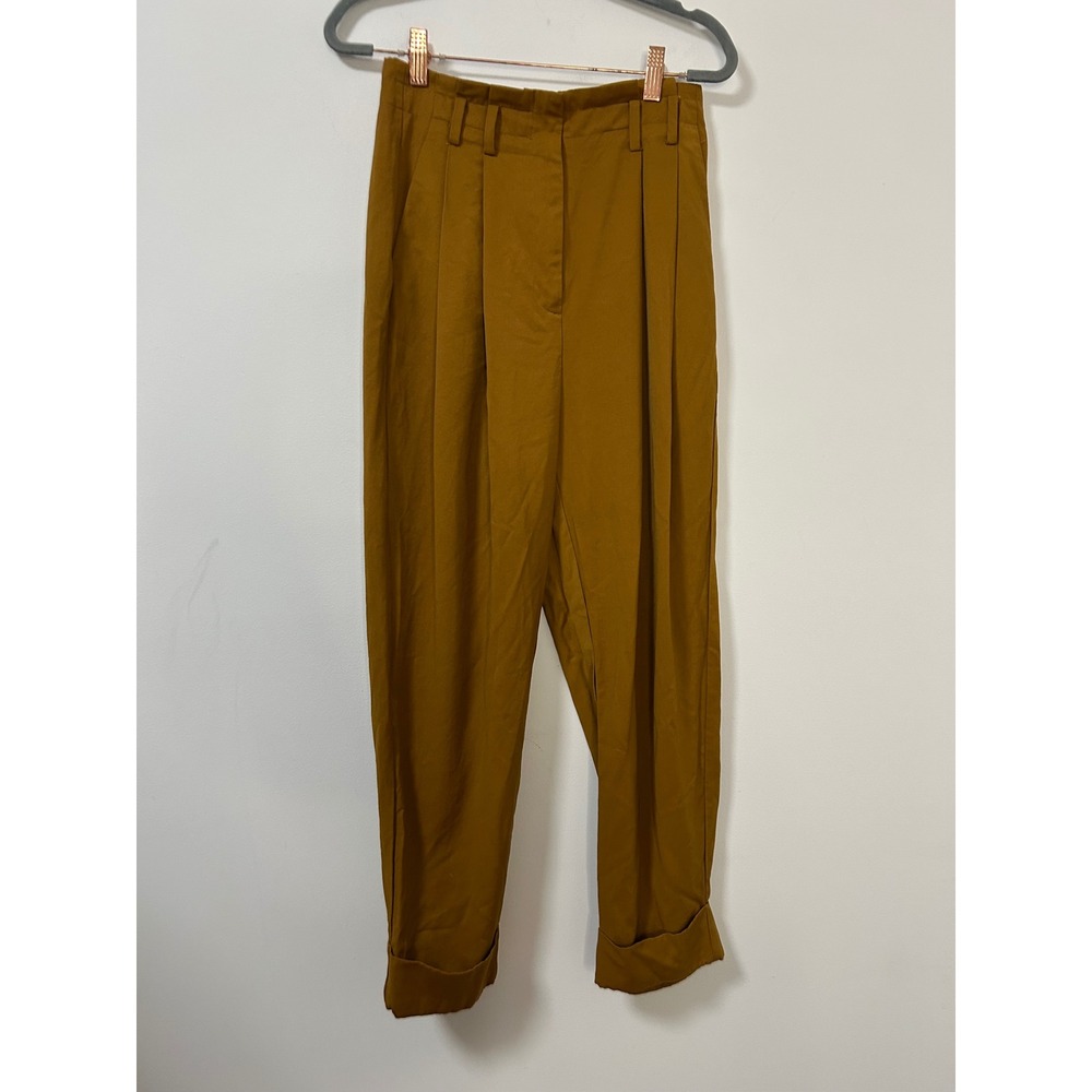 Elizabeth and James Pleated Taper Leg High Waist Trousers Gold Ochre Size 6‎